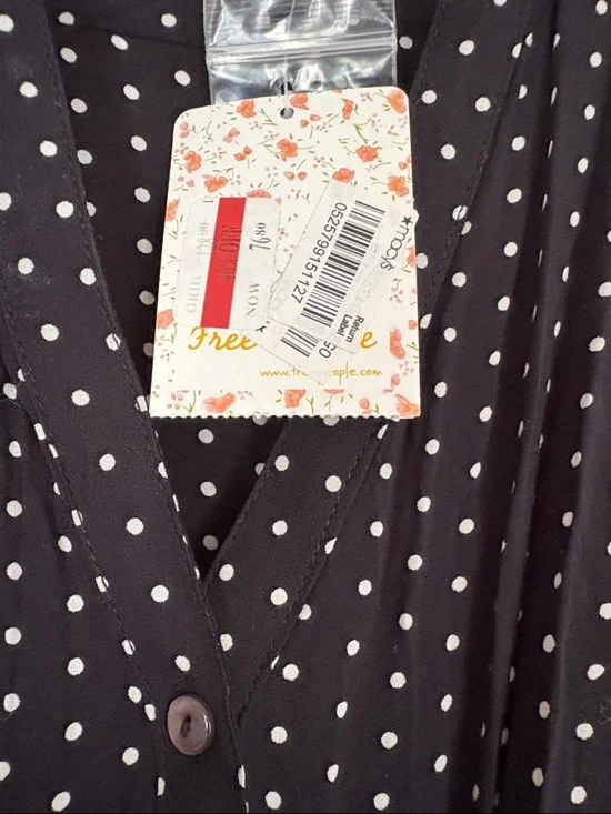 Free People Black Polka Dot Midi Dress - Picture 2 of 8